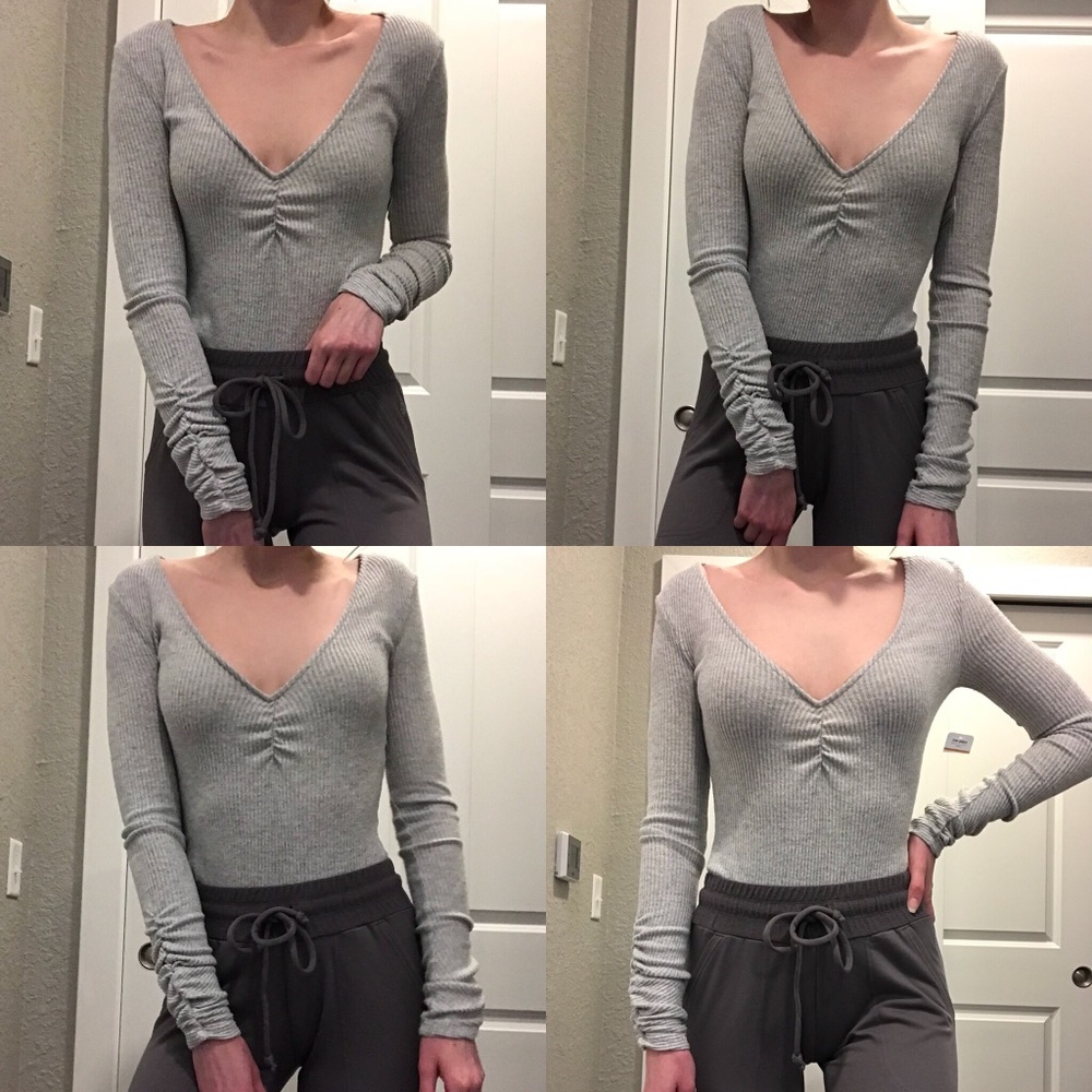 New Free People Long Sleeved Gray Ribbed Bodysuit